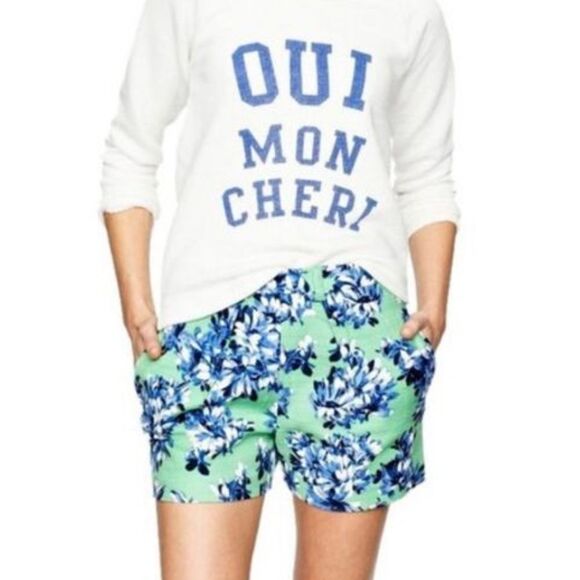 J Crew Green Twill Botanical Floral Shorts Sz 4 - Picture 2 of 6